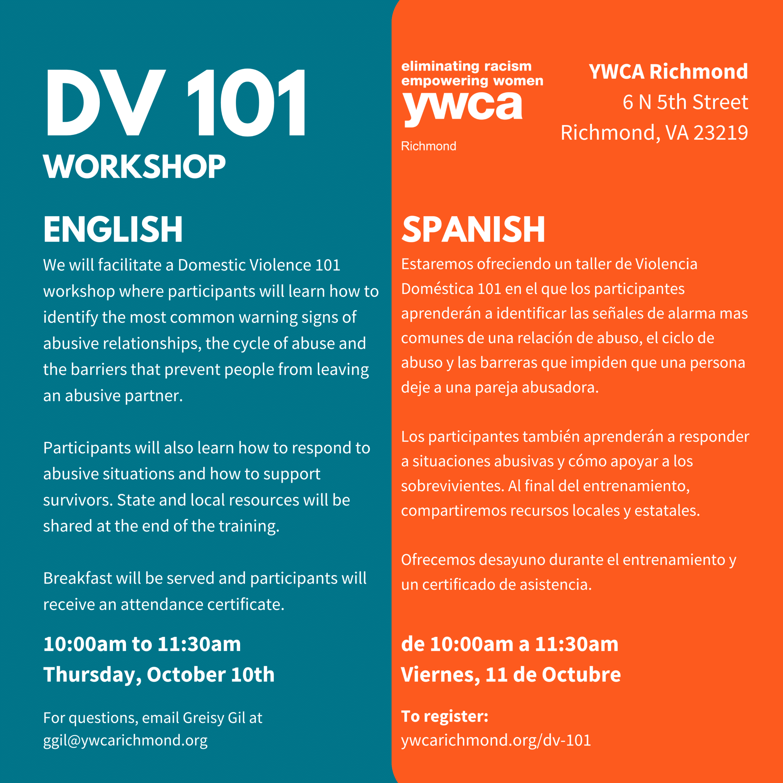 DV 101 workshop (English & Spanish)